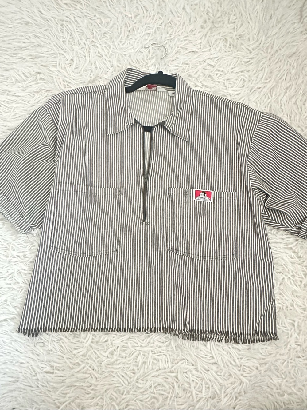 Ben Davis Black & White Striped Half-Zip Polo